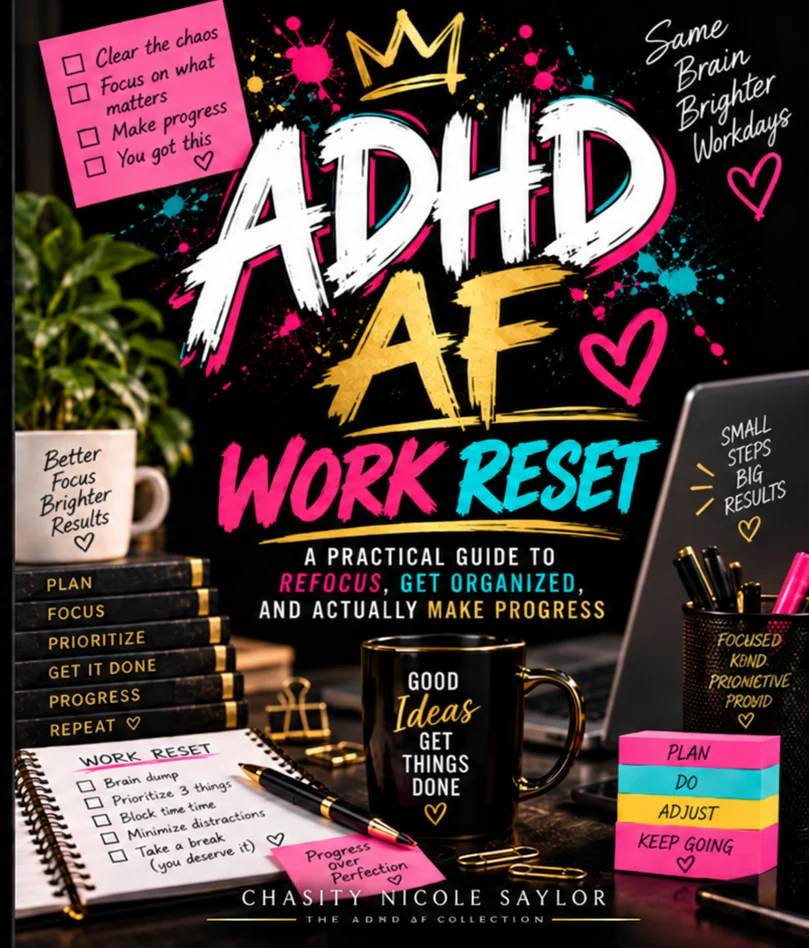 Front cover of ADHD AF Work Reset, by Chasity Nicole Saylor
